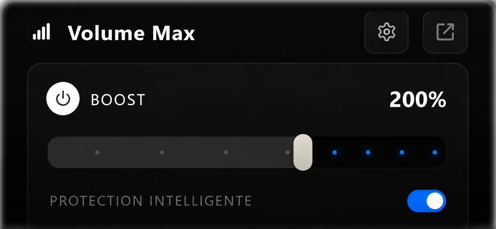 VolumeMax equalizer showing clean, distortion-free audio output at maximum boost